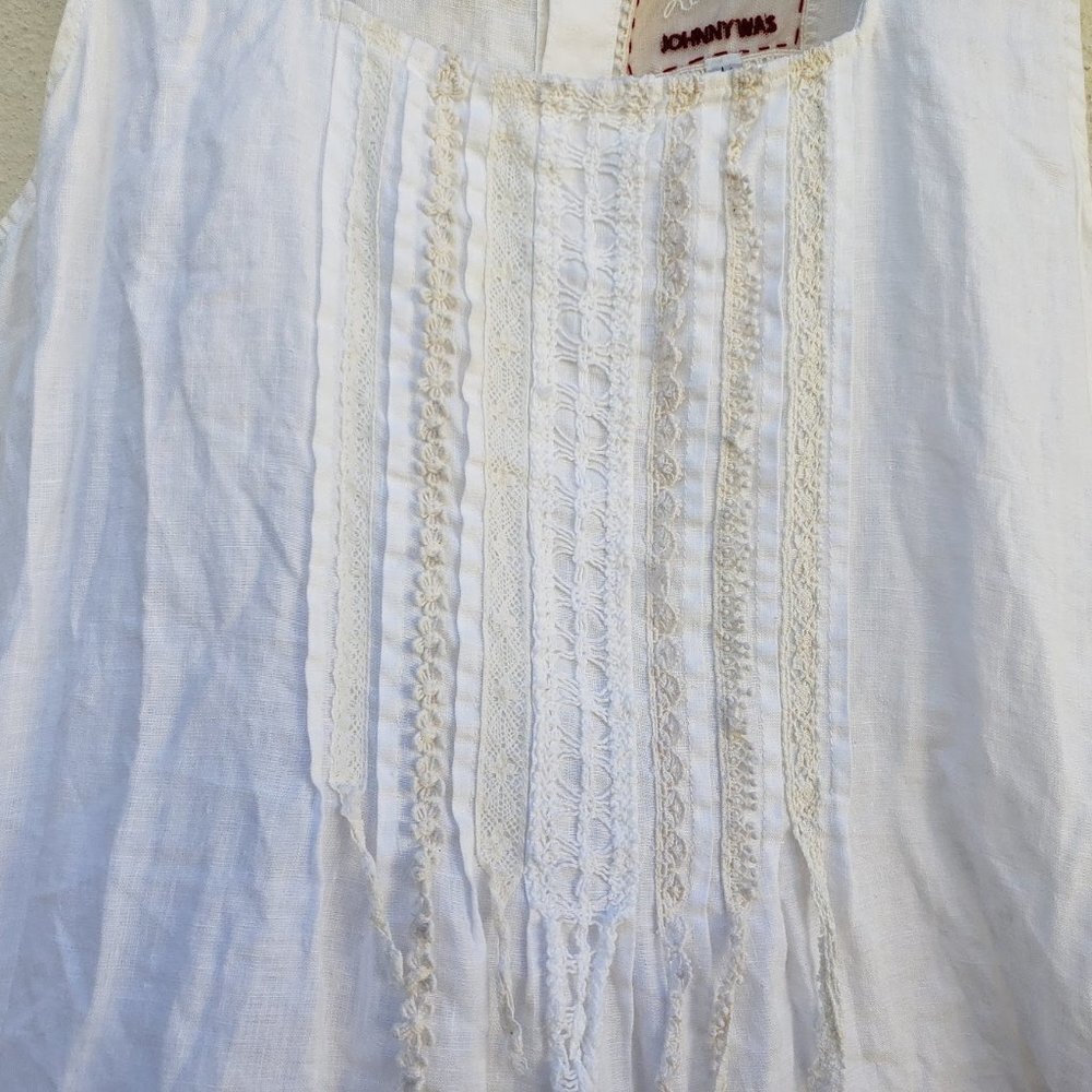 Johnny Was Square Neck Boho 100% Linen Top - Picture 5 of 7
